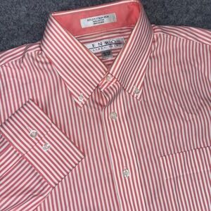 Enro Dress Shirt Mens 15.5 32-33 Red White Striped Long Sleeve Non-Iron Cotton